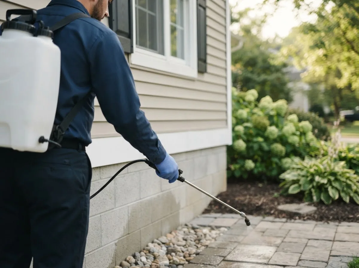 Pest control technician inspecting a home in Saint Jo, TX